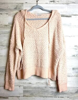Spencer & Ella Womens M/L Light Pink Textured Hooded Sweater NEW